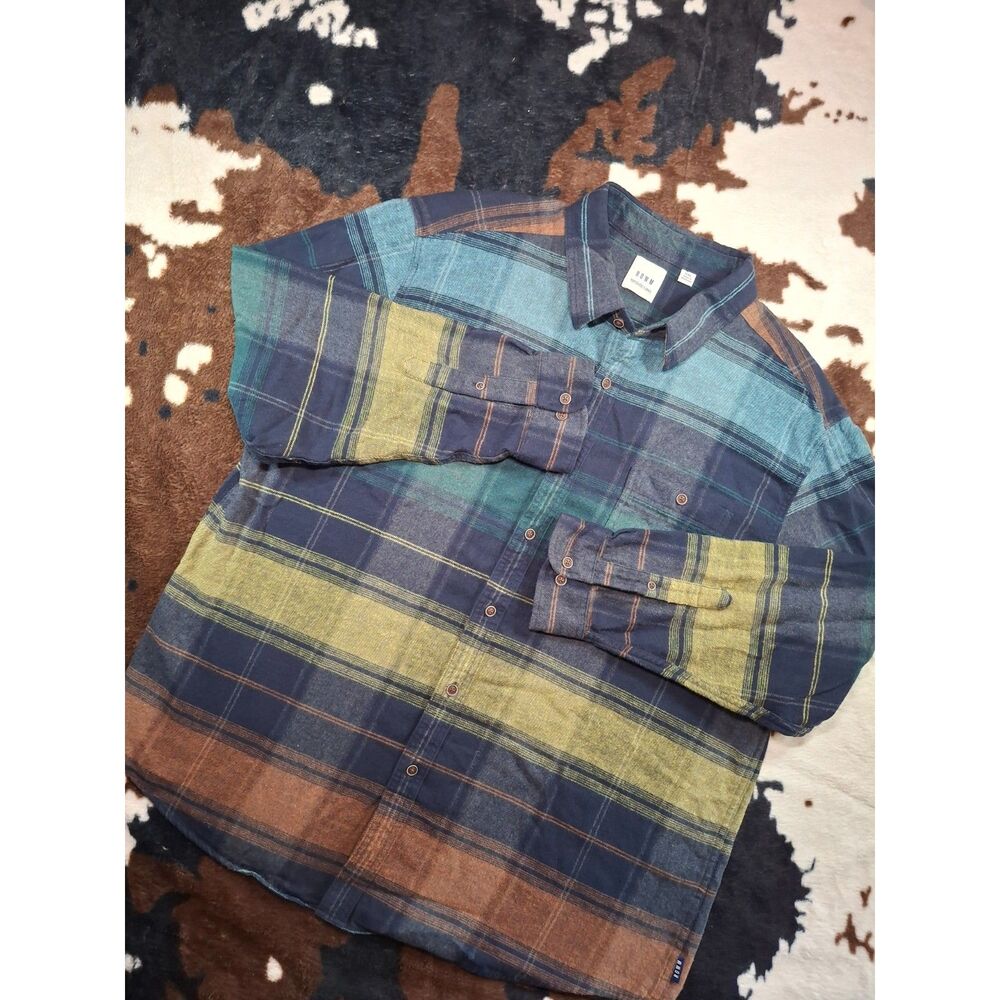 Rowm 2XL Portuguese Flannel Cotton Button Up Plaid Earthy Cabin Gorpcore Granola
